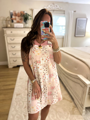 Pickin' Daisies Floral Patchwork Overall Mini Dress