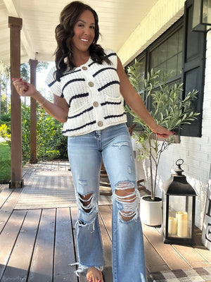 Stacy Button Down Sweater Vest - Ivory