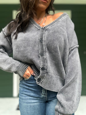 Josie Button Front Cardigan - Black