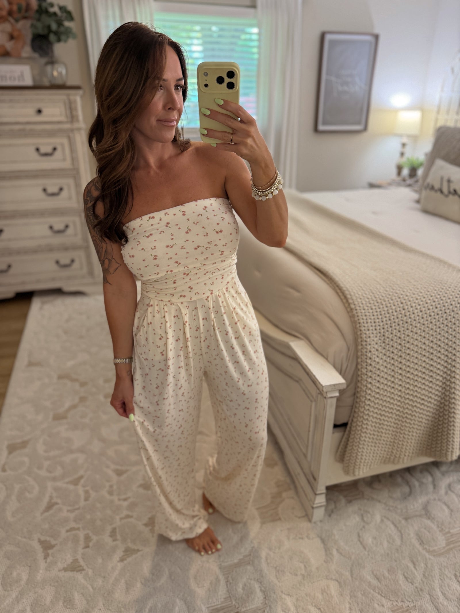 Cora Floral Print Strapless Jumpsuit - Pink