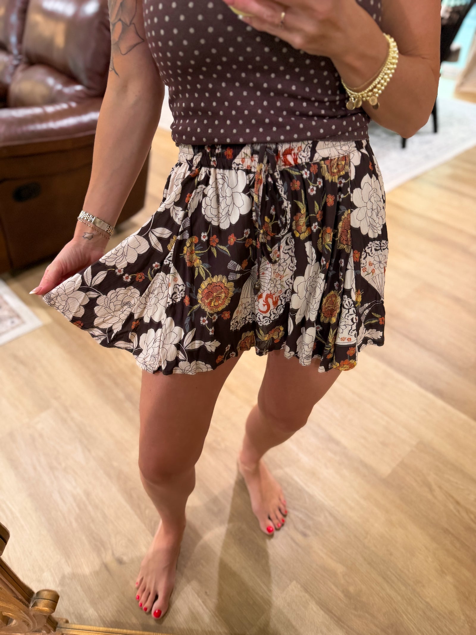 Addison Floral Print Skort - Espresso