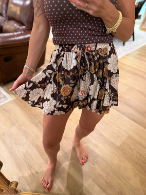 Addison Floral Print Skort - Espresso
