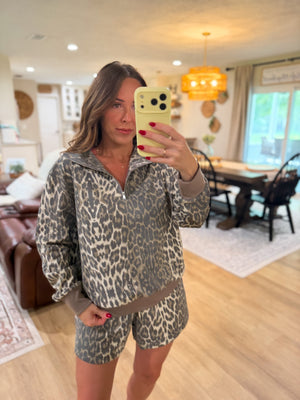 Lilly Leopard Print Terry Cloth Quarter Zip