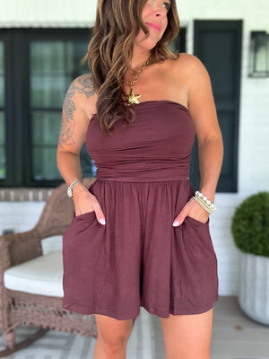 No Worries Strapless Romper - Brown