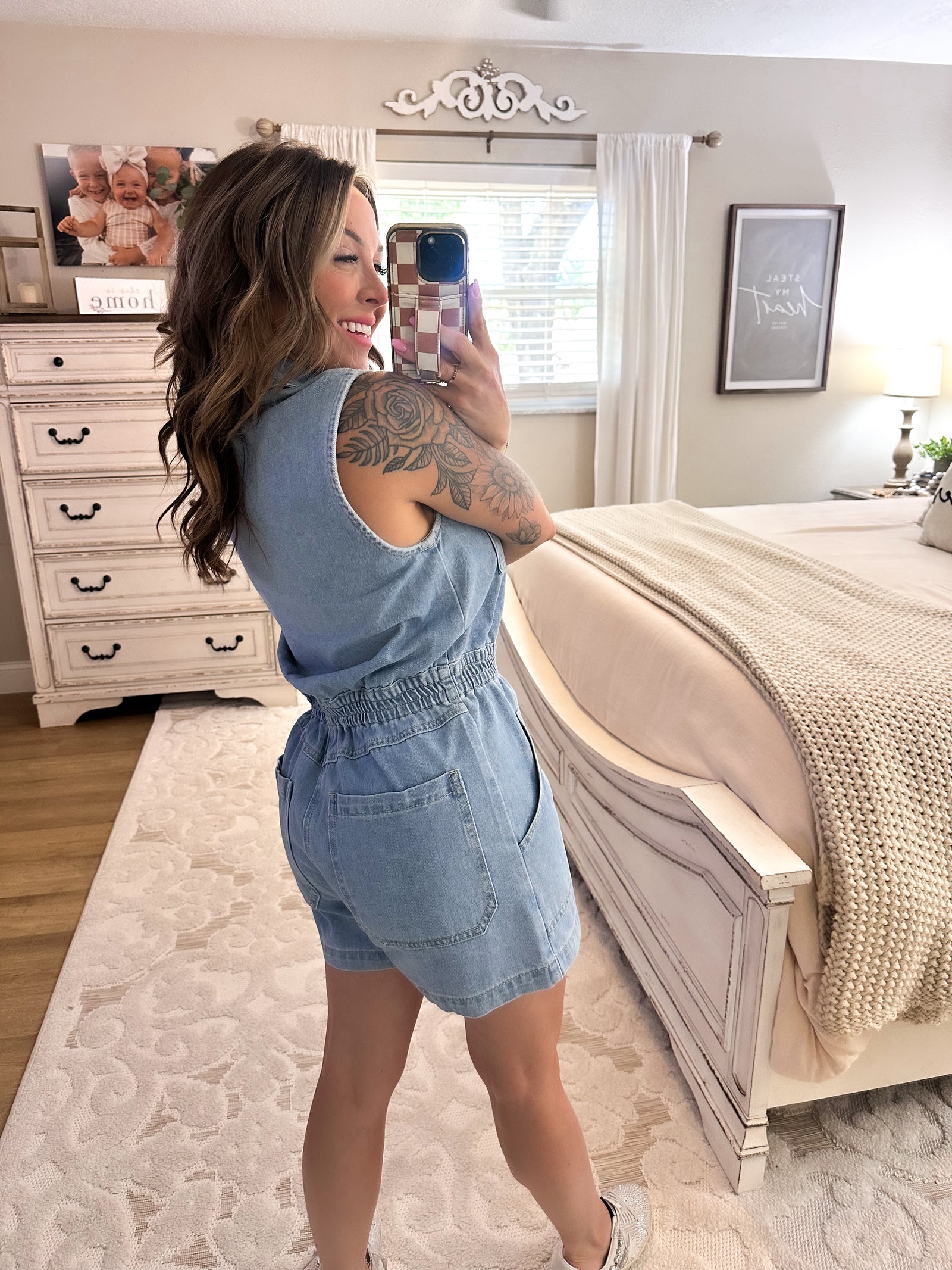 Never Settle Mineral Wash Denim Romper