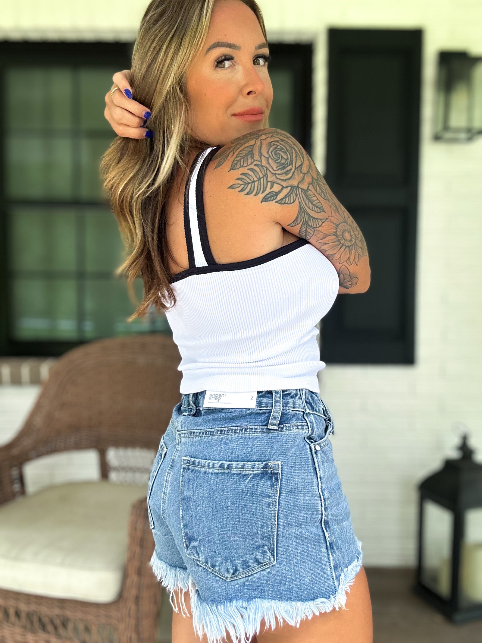 Heart For You Criss Cross Ribbed Tank - White