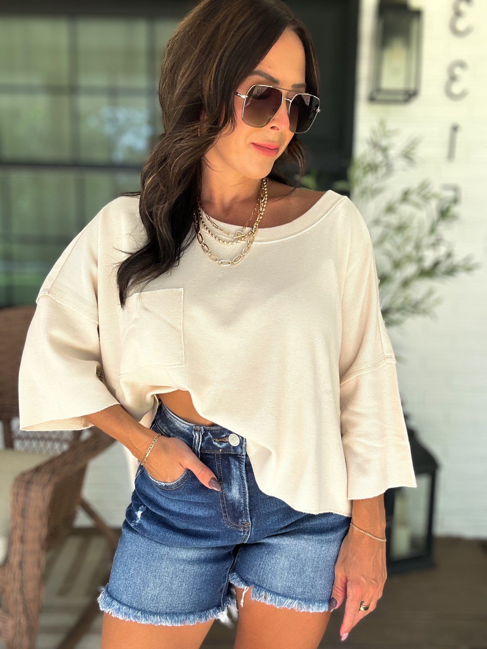 Mandi Mineral Washed Cropped Tee - Bone