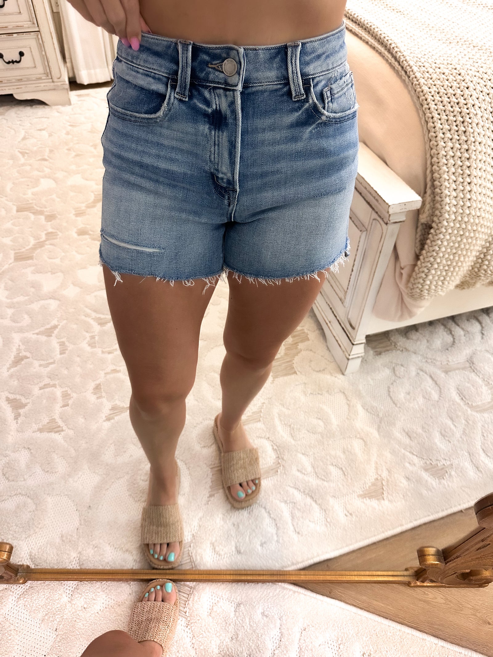 Evelyn High Rise Classic Distressed Shorts