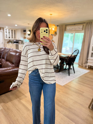Faith Stripe Long Sleeve Dolman Sleeve Top - Ivory