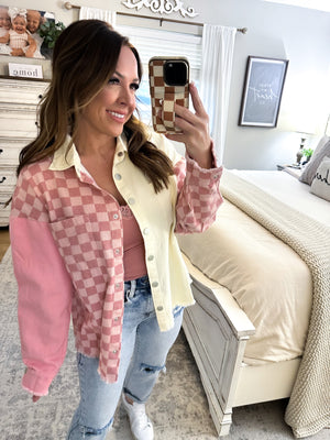 Never Want You Back Checkered Jacket - Pink
