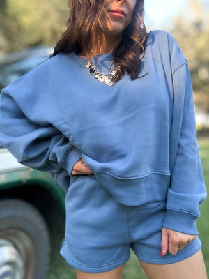 DOORBUSTER - Gabi Round Neck Pullover Dusty Blue