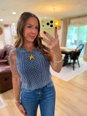 Jillian Cable Knit Sleeveless Sweater - Indigo