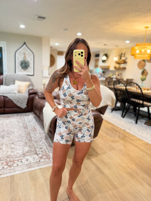 Local Girl Biker Shorts - Forest Camo Flora