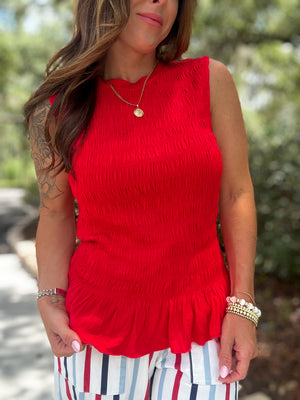 Brittani Smocked Ruffle Hem Tank Top