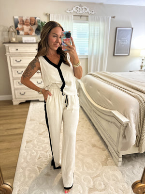 Valerie Linen Blend Color Block Pants
