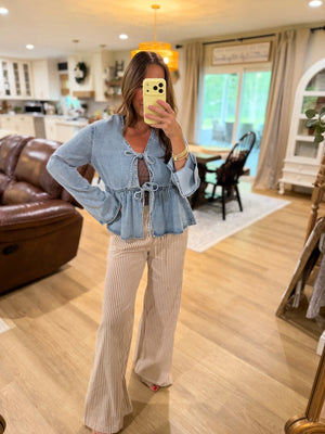 Cecelia Striped Linen Pants - Khaki