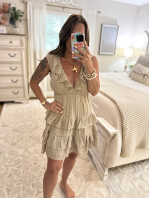 Finley Open Back Ruffle Dress - Taupe
