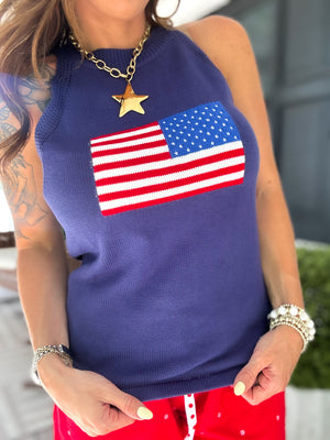 She's A Firecracker Halter Neck Sweater Top - Navy