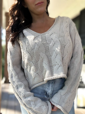 Rachel Renee Cable Knit Sweater- Taupe