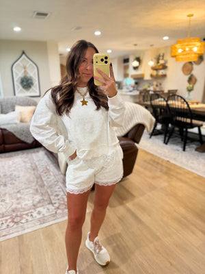 Willow Lace Trimmed Lounge Shorts - Gray