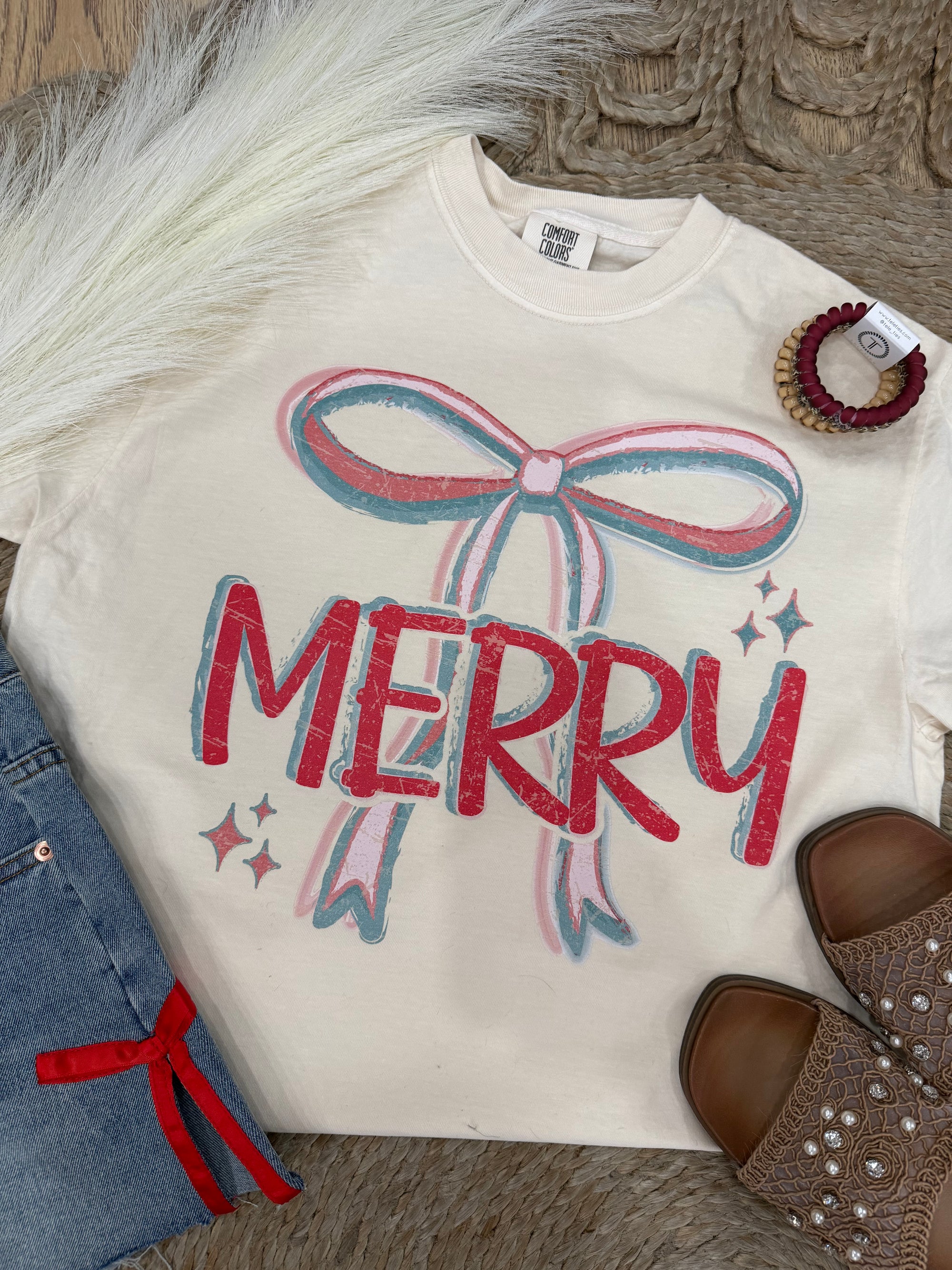 Distressed Merry Bows Comfort Colors Tee