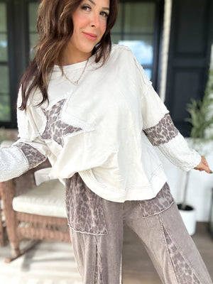 Lori Vintage Washed Leopard Star Patched Top