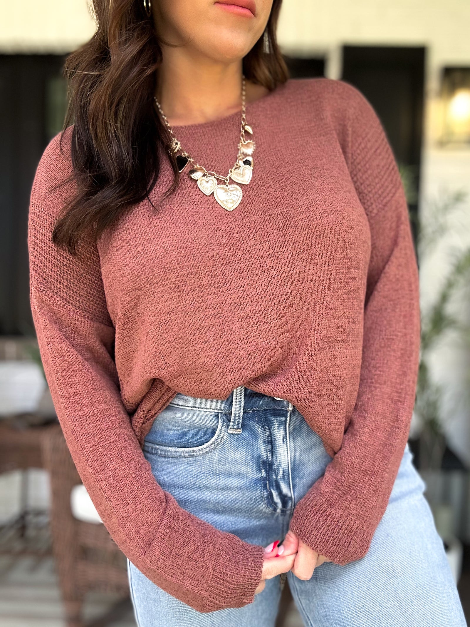 Rochelle Drop Shoulder Top-Clay