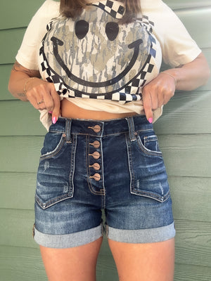 Morgan High Rise Button Fly Cuffed Shorts