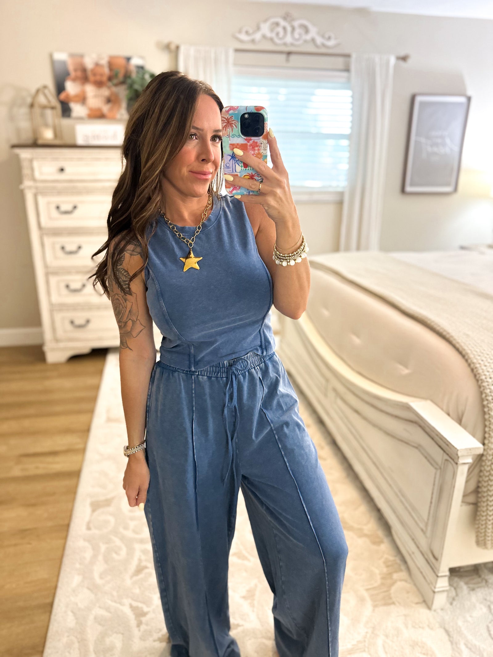 Let's Just Stay Home Lounge Top - Navy