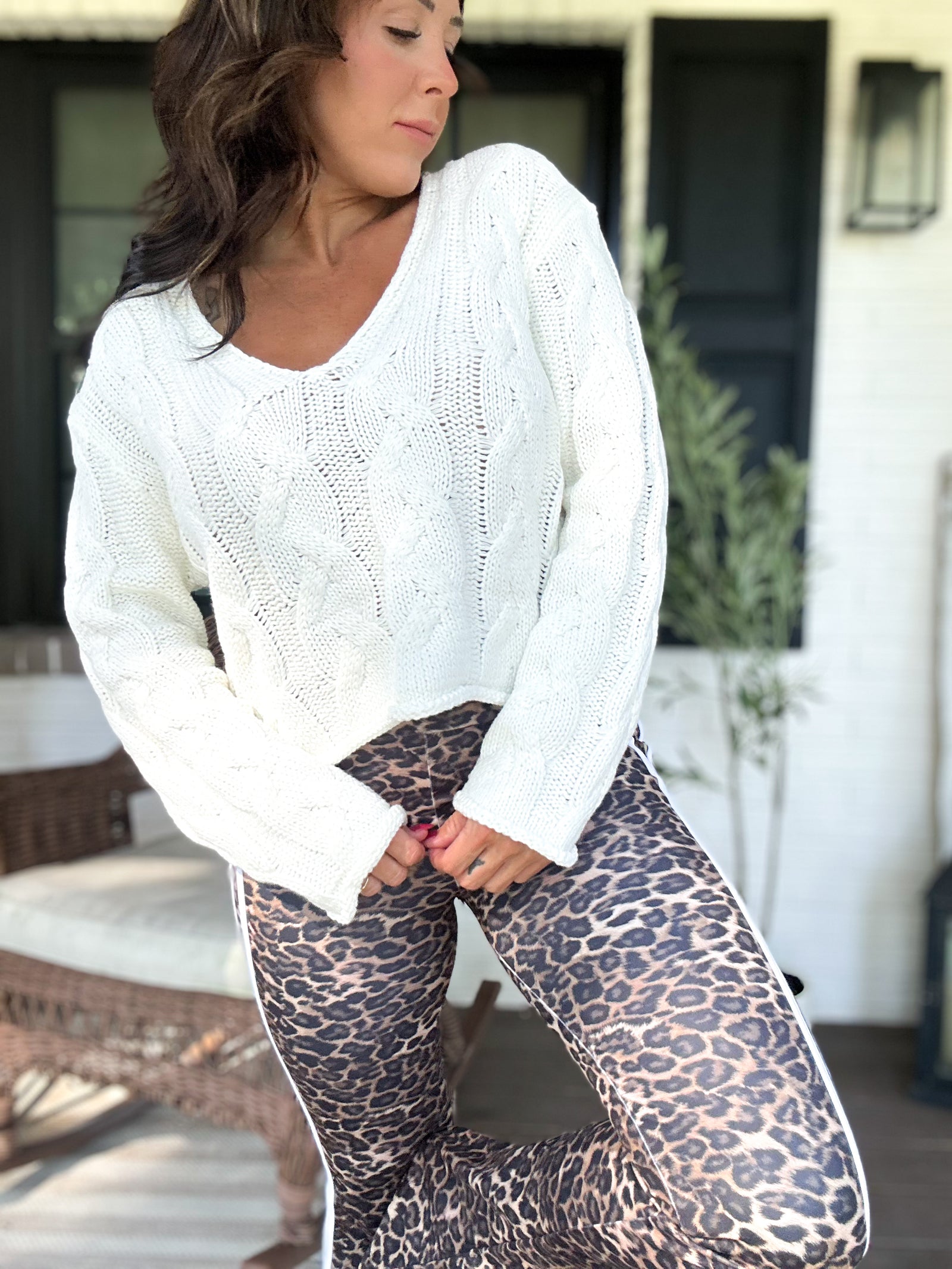 Rachel Renee Cable Knit Sweater- Off White