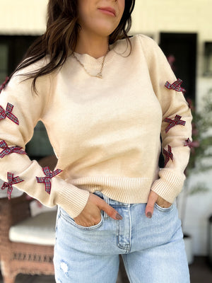 Preppy Blissful Plaid Bow Sweater
