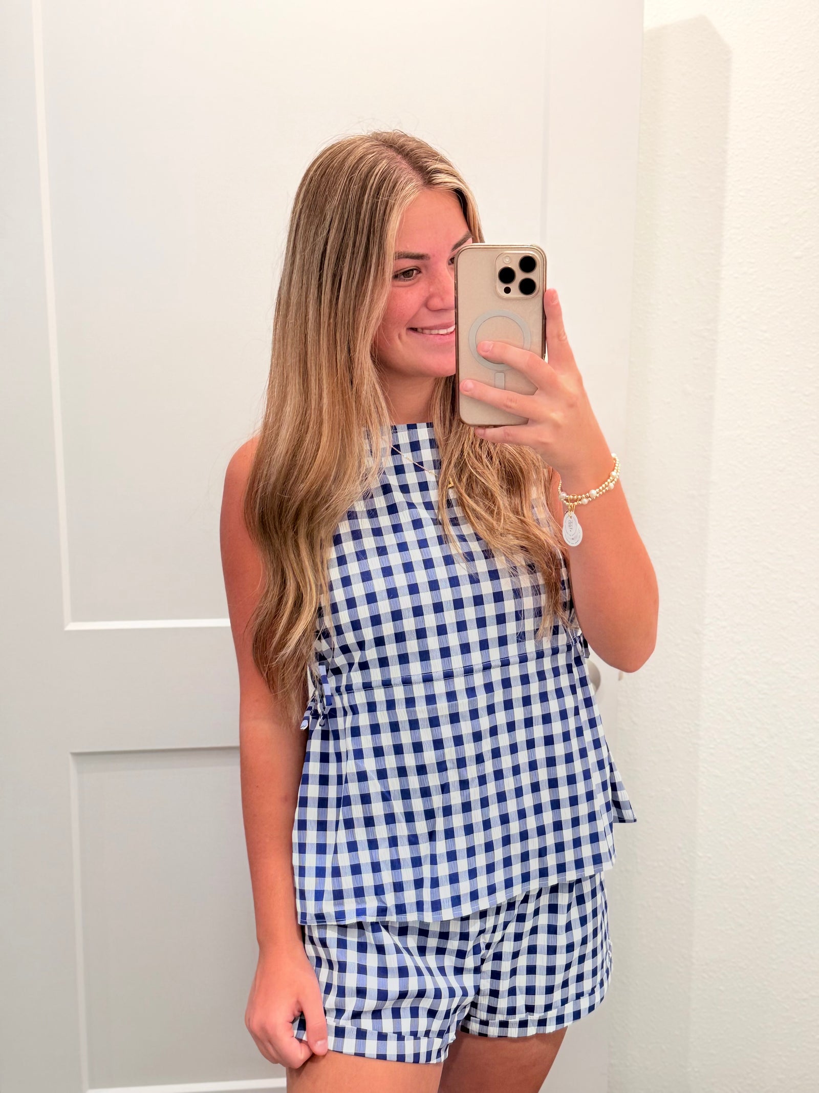 Morgan Gingham Cuffed Shorts - Royal