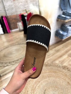 Summer Stitched Footbed Sandal - Black