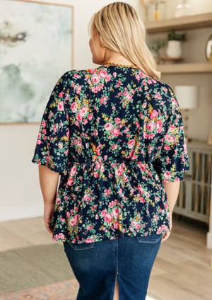 Dreamer Top in Navy and Pink Vintage Bouquet