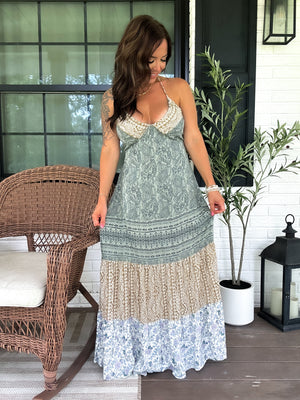 Willow Halter Patchwork Maxi Dress