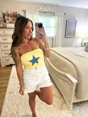 Sunshine & Stars Denim Patch Tube Top