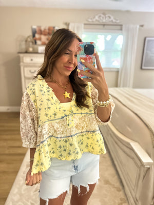 Carlie Lace Patch Ruffle Vneck Top