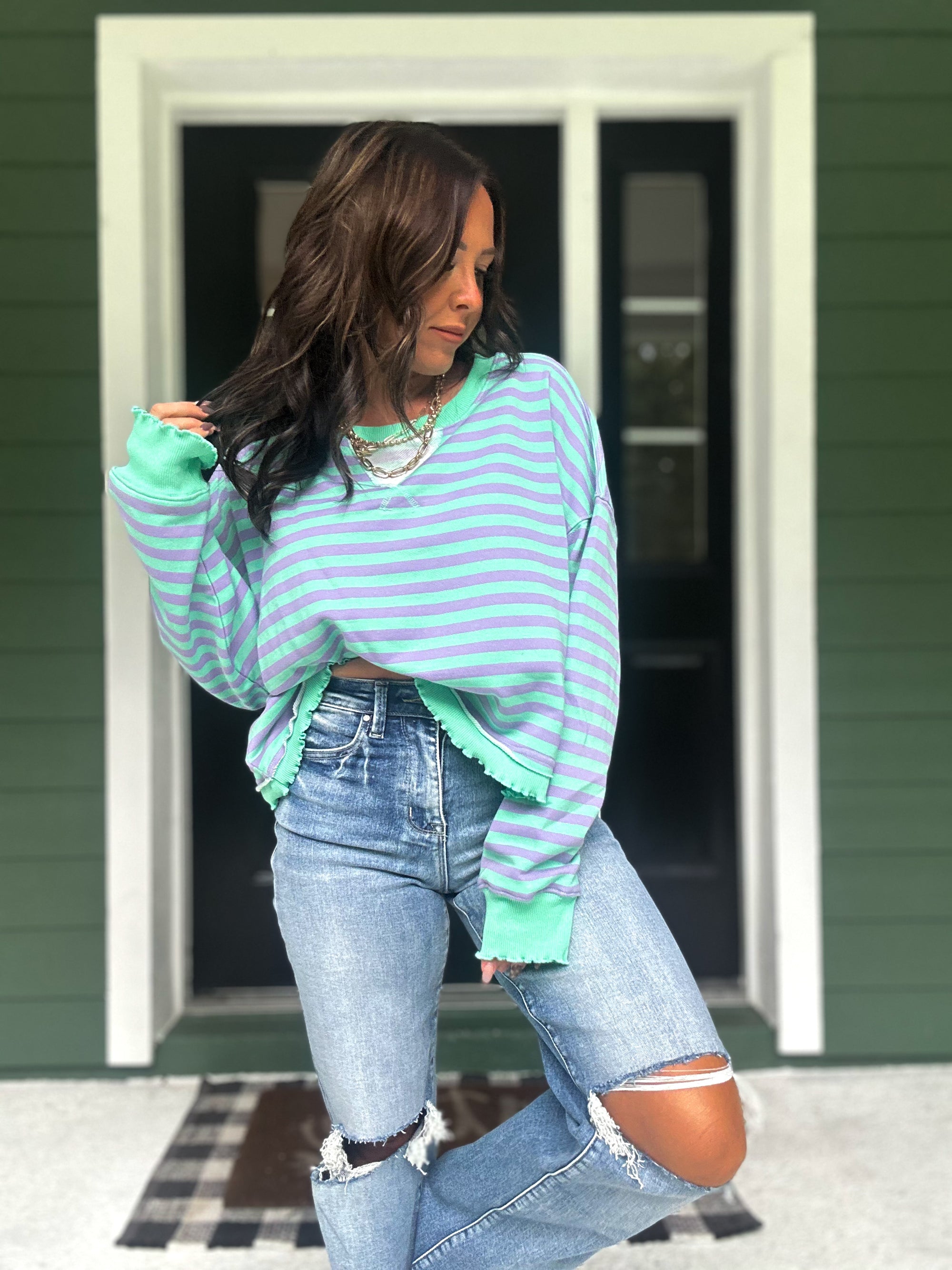 Cara Cropped Striped French Terry Top