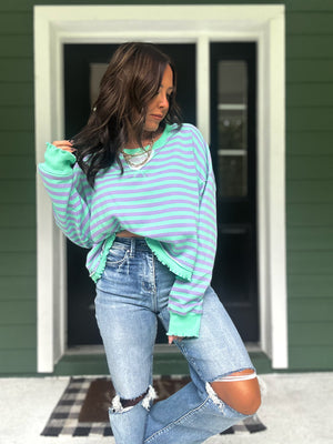 Cara Cropped Striped French Terry Top