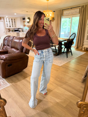 Harley High Rise Drawstring Waistband Wide Leg Jeans