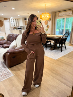 Skye Off Shoulder Ribbed Crop Top - Brown