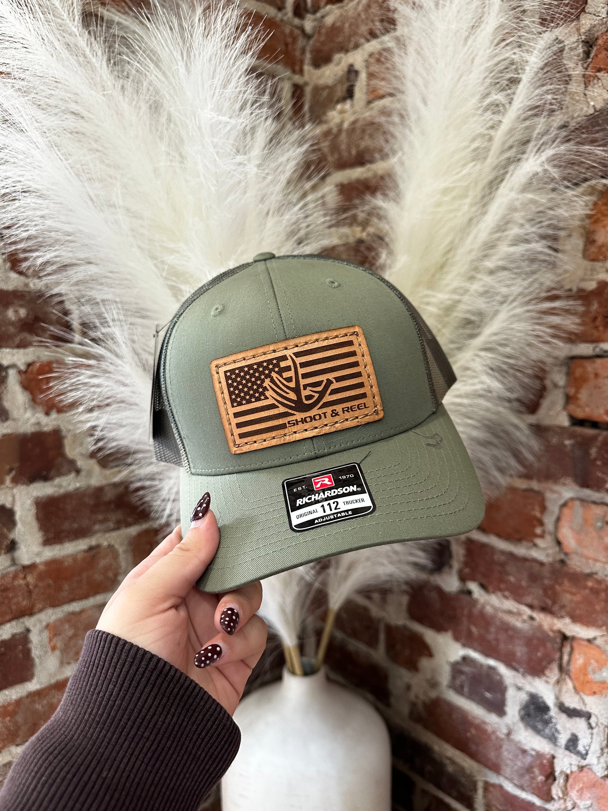 Loden Camo Antler Flag Leather Patch Hat