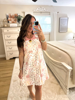 Pickin' Daisies Floral Patchwork Overall Mini Dress