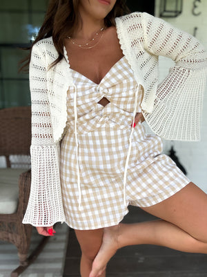 Here & Now Bell Sleeve Tie Front Cropped Cardigan