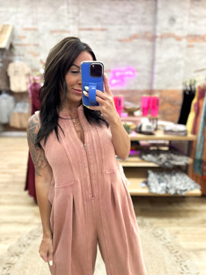 Veronica Mineral Washed Jumpsuit - Rust