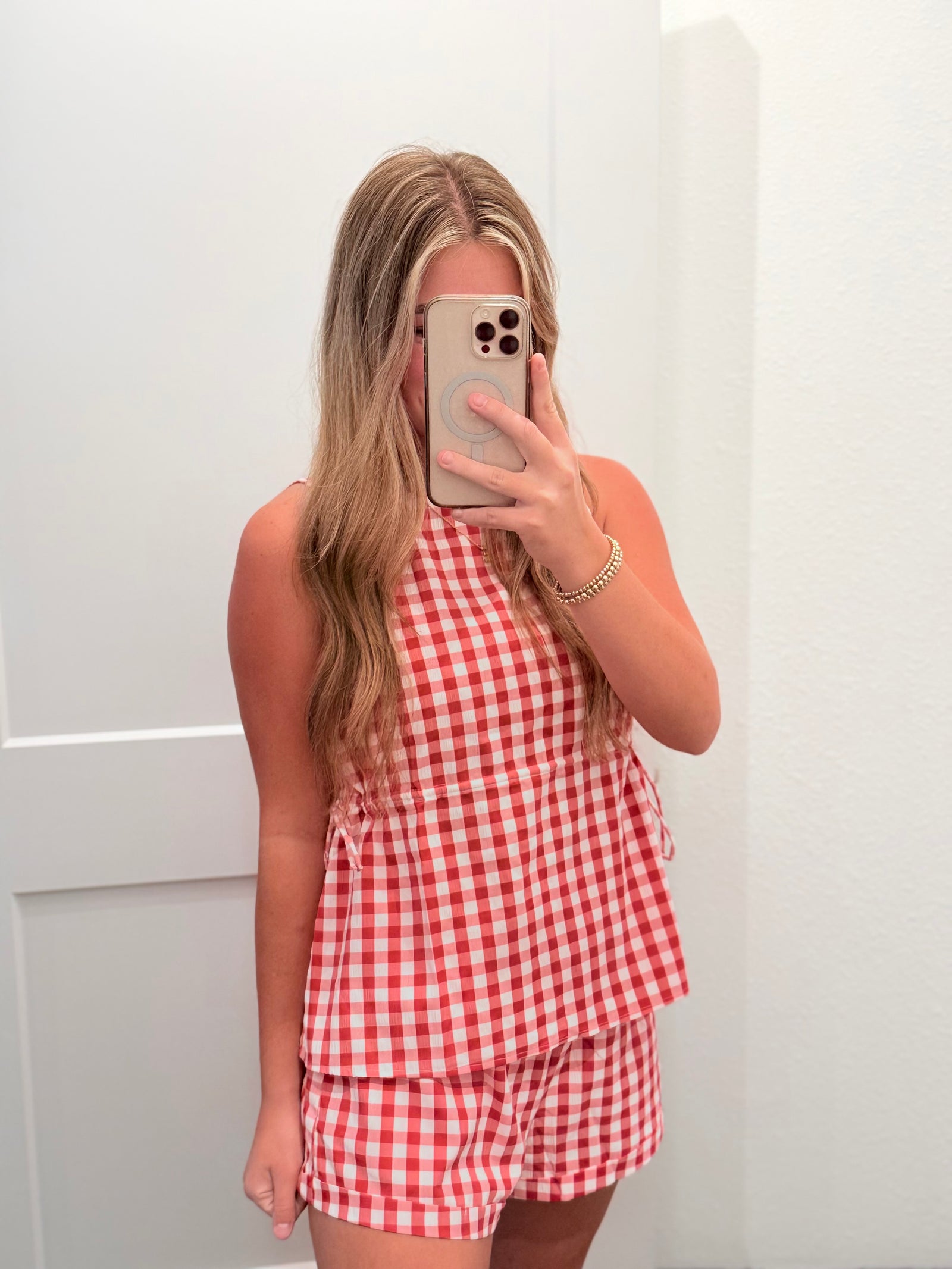 Morgan Gingham Cuffed Shorts - Red