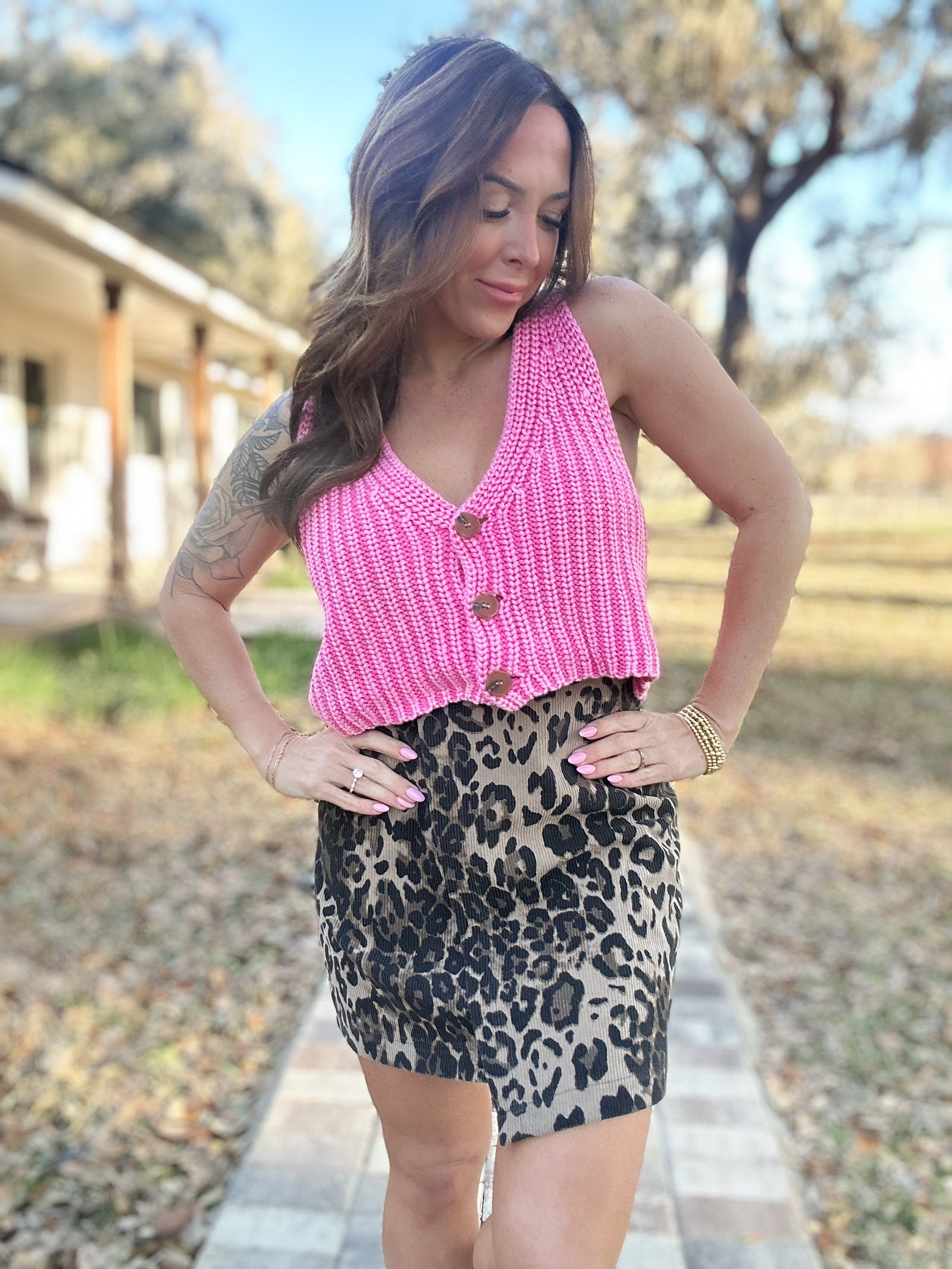 Drea Leopard Corduroy Wrap Mini Skirt