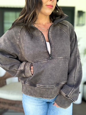 Remi Acid Washed Half Zip Fleece - TEN COLORS