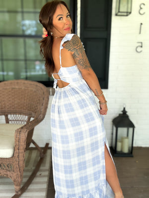 All Too Well Gingham Lace Up Maxi Dress