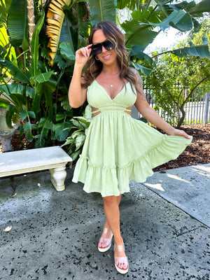 Be A Sweetheart Cutout Mini Dress - Apple Green